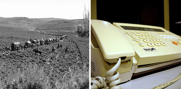Quando a máquina de fax foi inventada, as pessoas ainda estavam viajando ao longo do trilho de Oregon