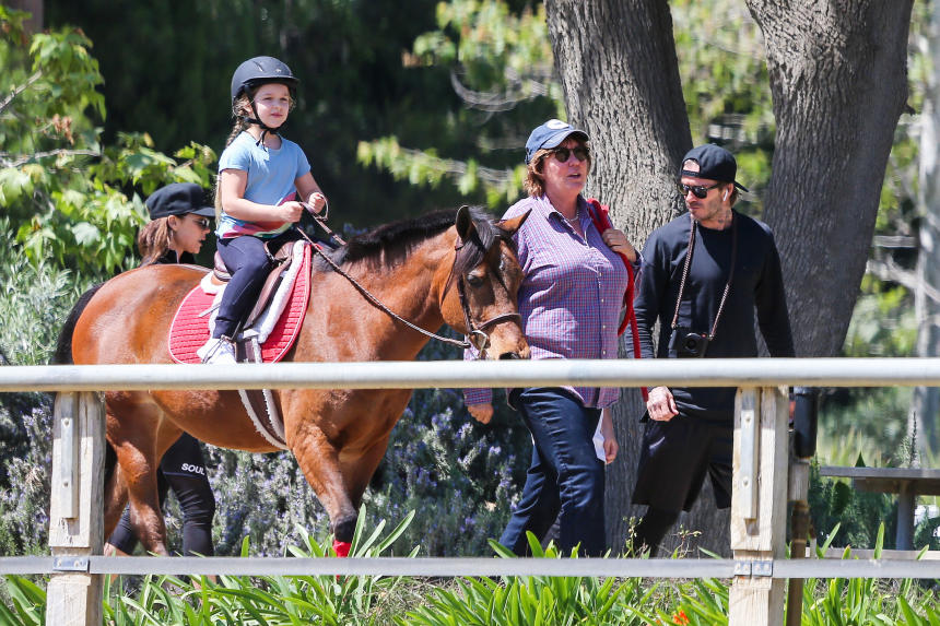 Os Beckham em aulas de equitação