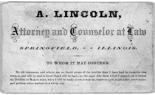 O cartão de Abraham Lincoln