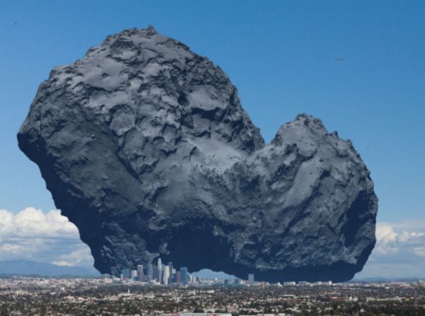 Um cometa comparado com o tamanho de Los Angeles