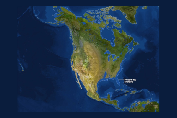 Mapa da América do Norte sem gelo glacial